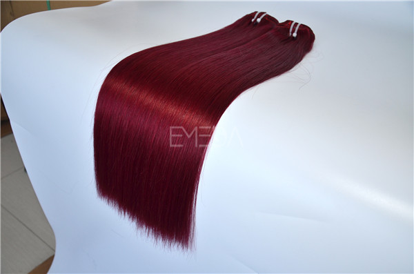 Wine red color remy human  hair weft       ZJ0067